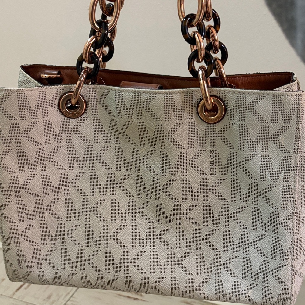 Michael Kors Cream and Brown MK Shoulder Bag - Picture 3 of 15